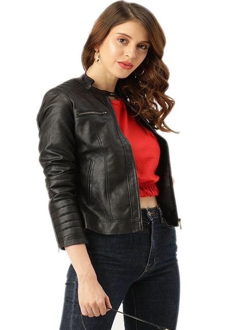 leather retail black regular fit jacket