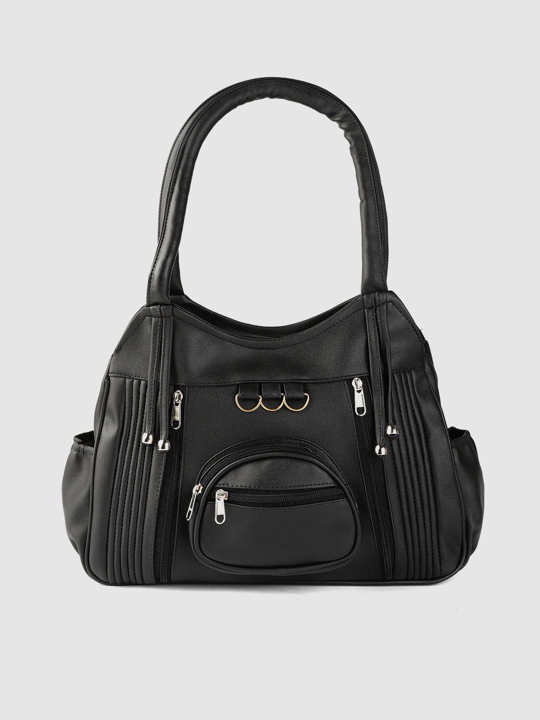 leather retail black solid structured shoulder bag