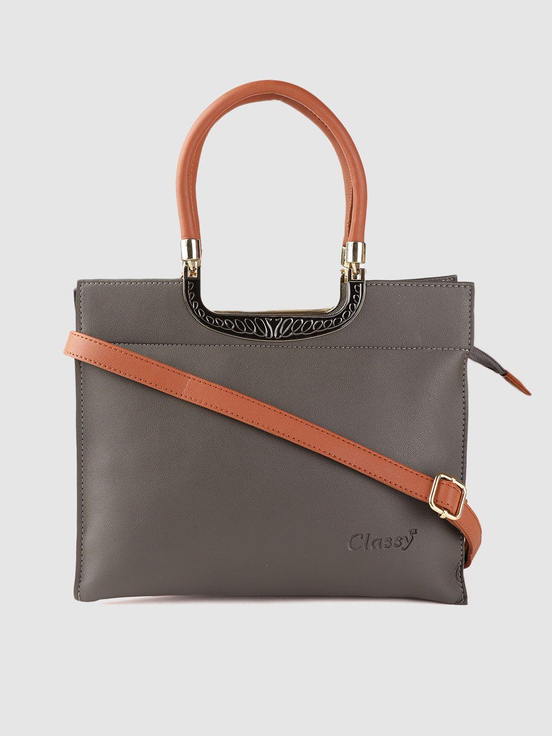 leather retail grey solid handheld bag