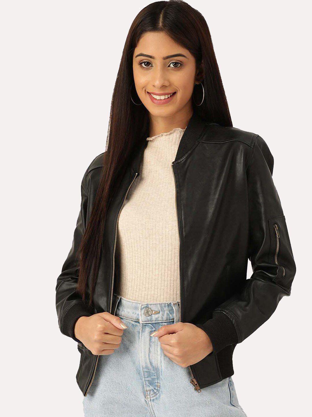 leather retail women crop outdoor bomber jacket
