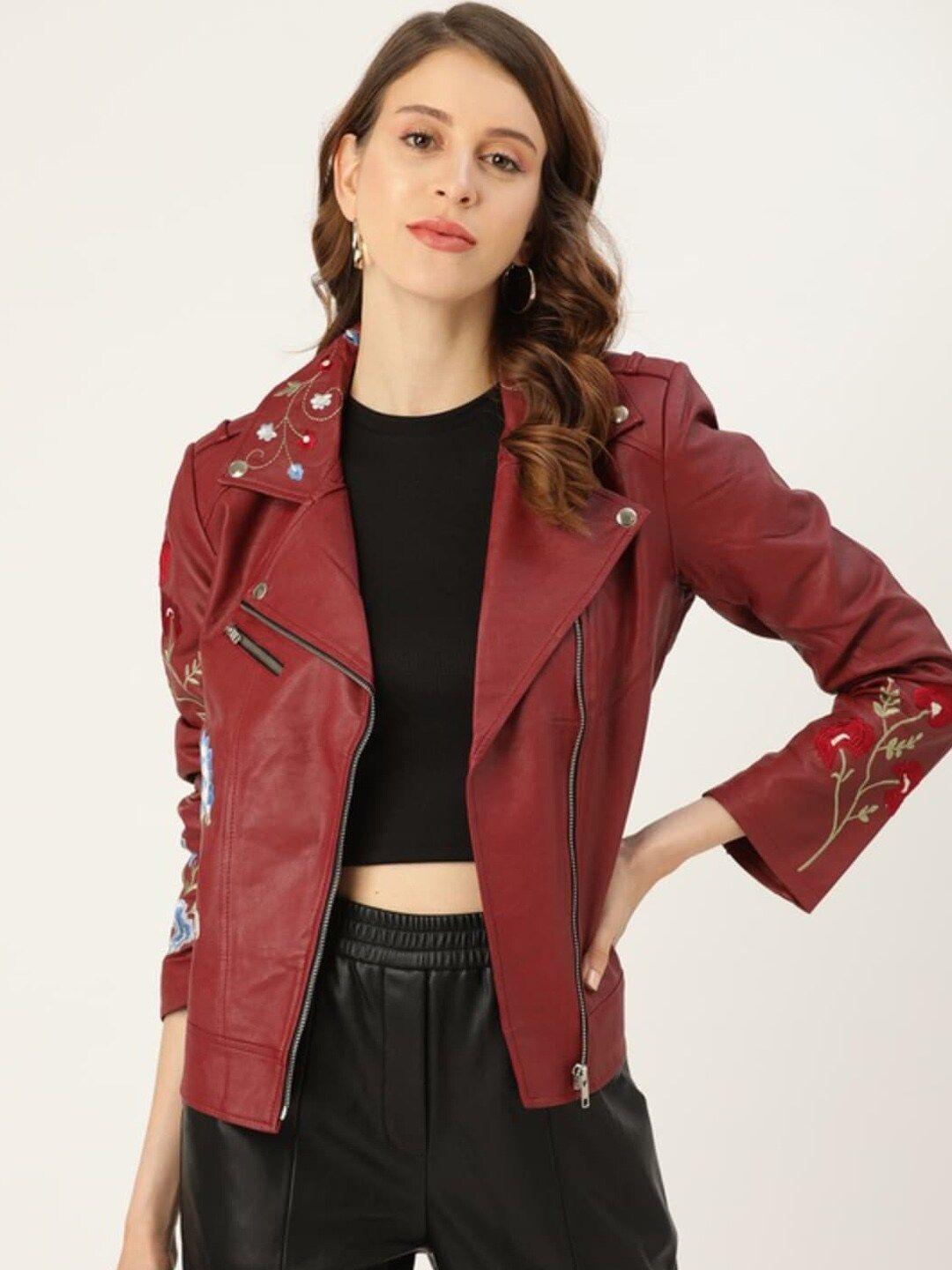 leather retail women floral outdoor tailored jacket