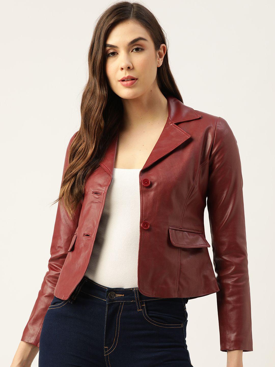 leather retail women maroon lightweight faux leather jacket