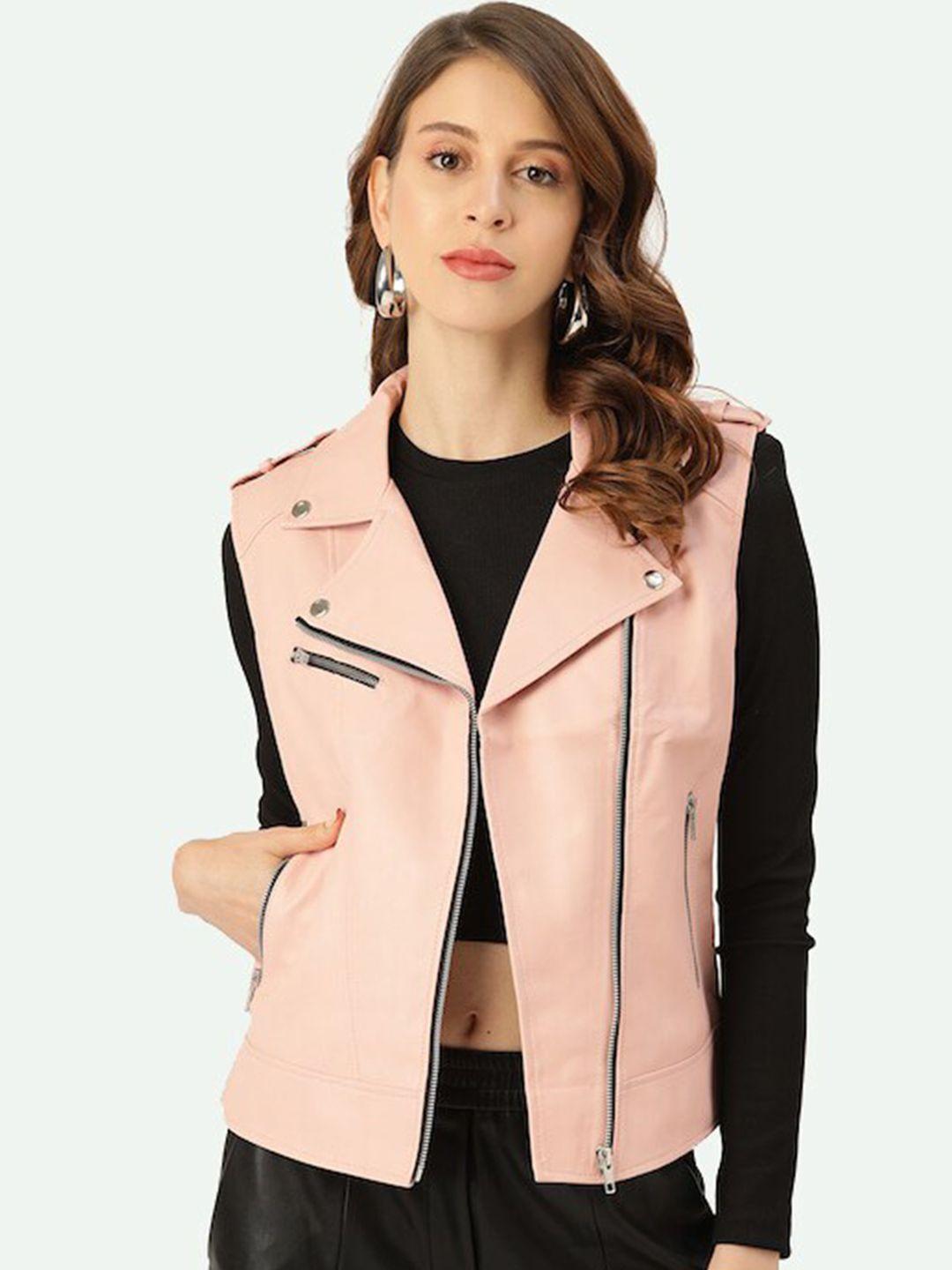 leather retail women pink lightweight outdoor biker jacket