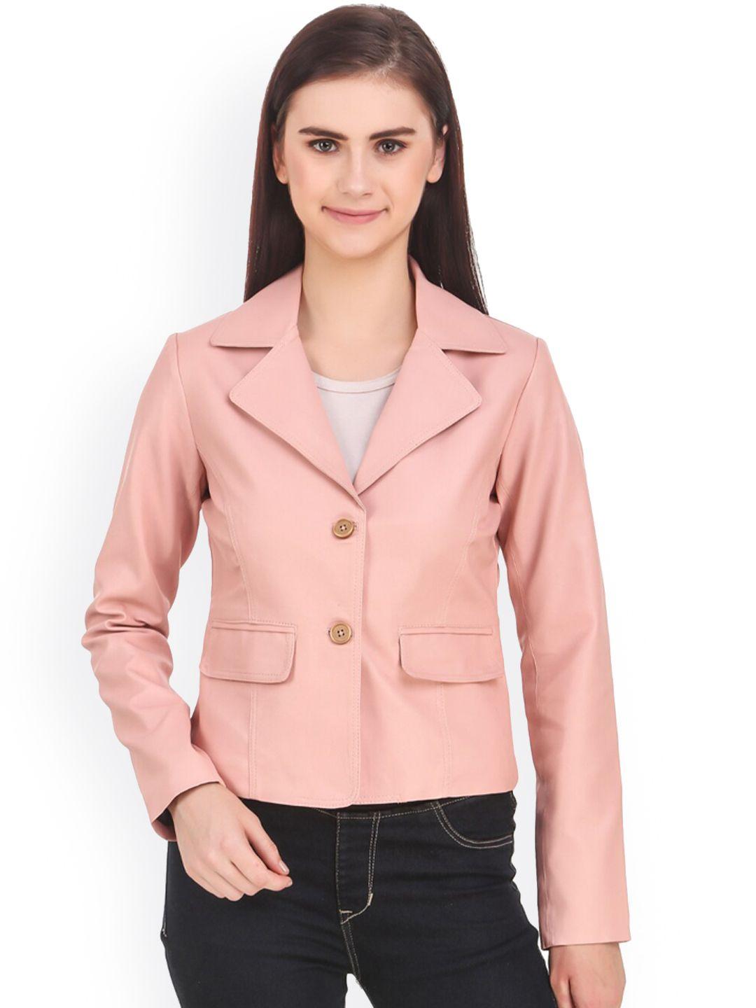 leather retail women pink striped crop outdoor open front jacket