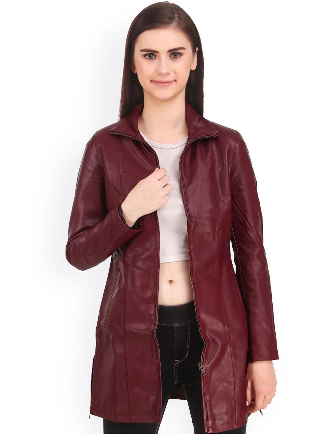 leather retail women red longline outdoor duster jacket