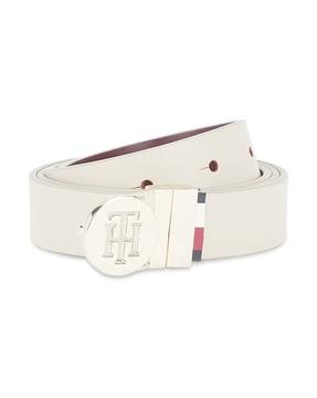 leather reversible belt with logo buckle closure