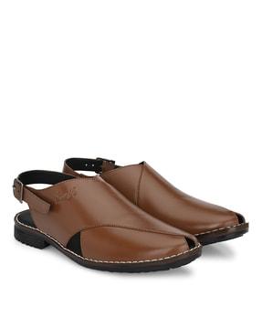 leather sandals with buckle closure