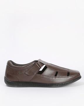 leather shoe-style sandals with velcro closure