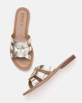 leather slip-on flat sandals