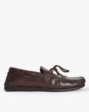 leather slip-on formal shoes with tie-up