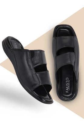 leather slip-on men's casual wear slippers - black