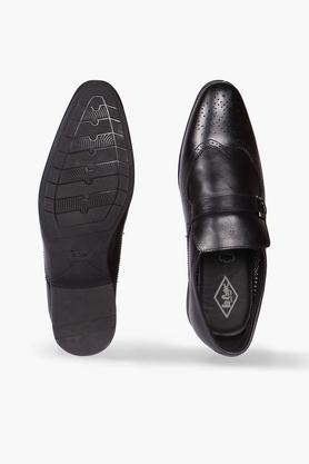 leather slip-on men's formal shoes - black