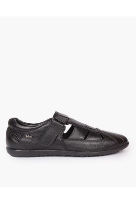 leather slip-on men's sandals - black