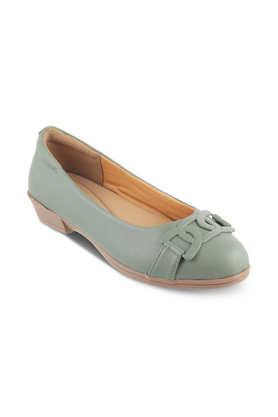 leather slip-on women's casual wear ballerina - green