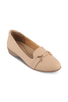 leather slip-on women's casual wear ballerina - natural