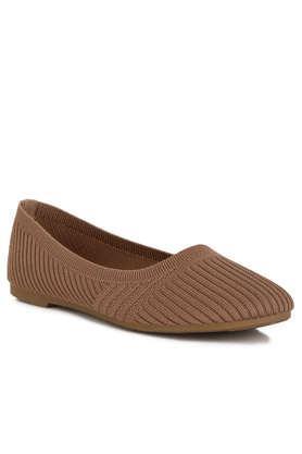 leather slip-on women's casual wear ballerinas - taupe