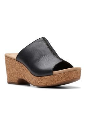 leather slip-on women's casual wear heels - black