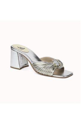 leather slip-on women's casual wear heels - silver