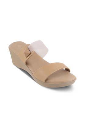 leather slip-on women's casual wear sandals - camel