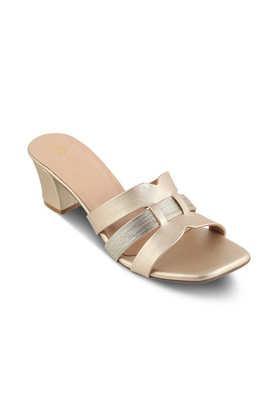 leather slip-on women's casual wear sandals - gold