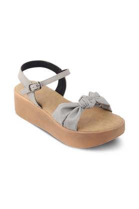 leather slip-on women's casual wear sandals - grey