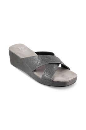 leather slip-on women's casual wear sandals - grey