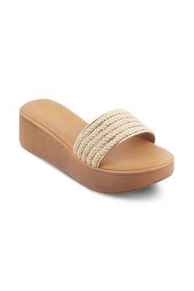 leather slip-on women's casual wear sandals - natural