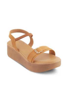 leather slip-on women's casual wear sandals - natural