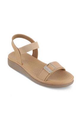 leather slip-on women's casual wear sandals - natural