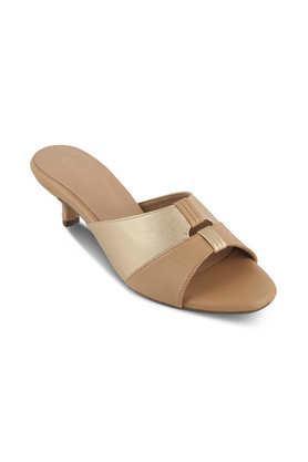 leather slip-on women's casual wear sandals - natural