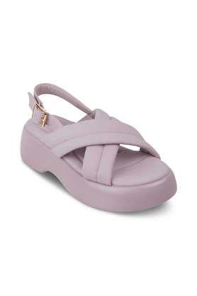 leather slip-on women's casual wear sandals - purple