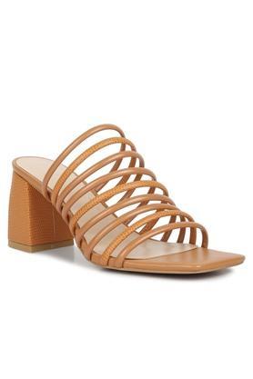 leather slip-on women's casual wear sandals - tan