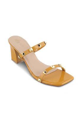 leather slip-on women's casual wear sandals - yellow