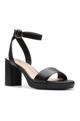 leather slip-on women's formal wear sandals - black