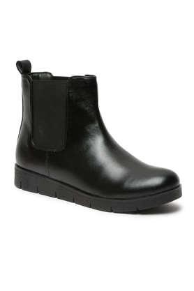 leather slip-on women's mid tops boots - black