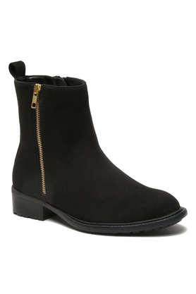 leather slip-on women's mid tops boots - black
