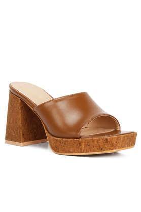 leather slip-on women's party wear sandals - tan