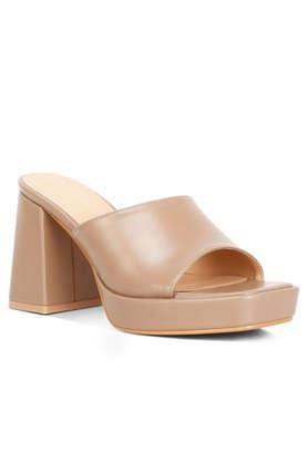 leather slip-on women's party wear sandals - taupe