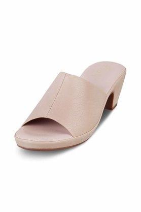 leather slip on womens casual sandals - natural