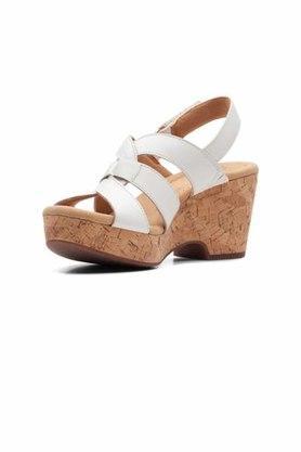 leather slip on womens casual sandals - white