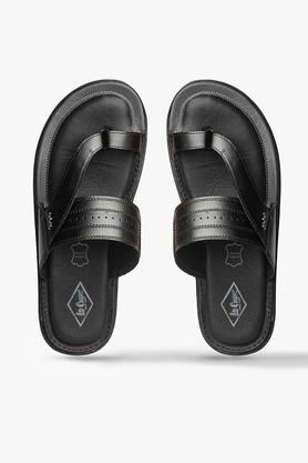 leather slipon men's casual sandals - black