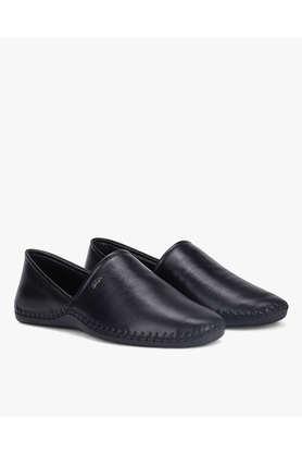 leather slipon men's derby shoes - black