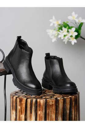leather slipon women's boots - black