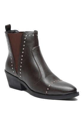 leather slipon women's boots - brown