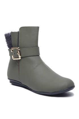 leather slipon women's boots - olive