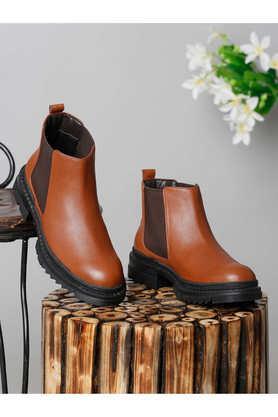 leather slipon women's boots - tan