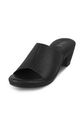 leather slipon women's casual sandals - black