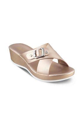 leather slipon women's casual wear flats - champagne