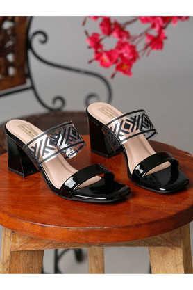 leather slipon women's casual wear heels - black