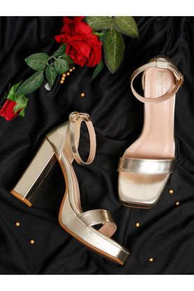 leather slipon women's casual wear heels - gold